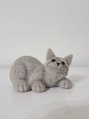 Second Nature Gray Stone Quarry Cameron Cat Laying Figurine